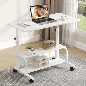 LIFERECORD Adjustable Height Standing Desk 31.5", Portable Rolling Desk on Wheels, Mobile Computer Desk with Lockable Wheels & 2-Tier Storage for Small Spaces Home Office