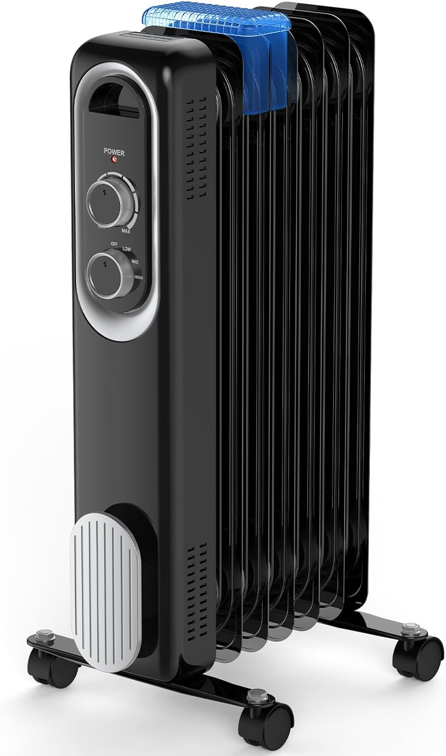 LIFERECORD Oil Filled Radiator, Electric Radiant Heaters for indoor use, Safe Lock, , Overheat & Tip-Over Protection, Adjustable Thermostat, Quiet, 1500W, 26" Black