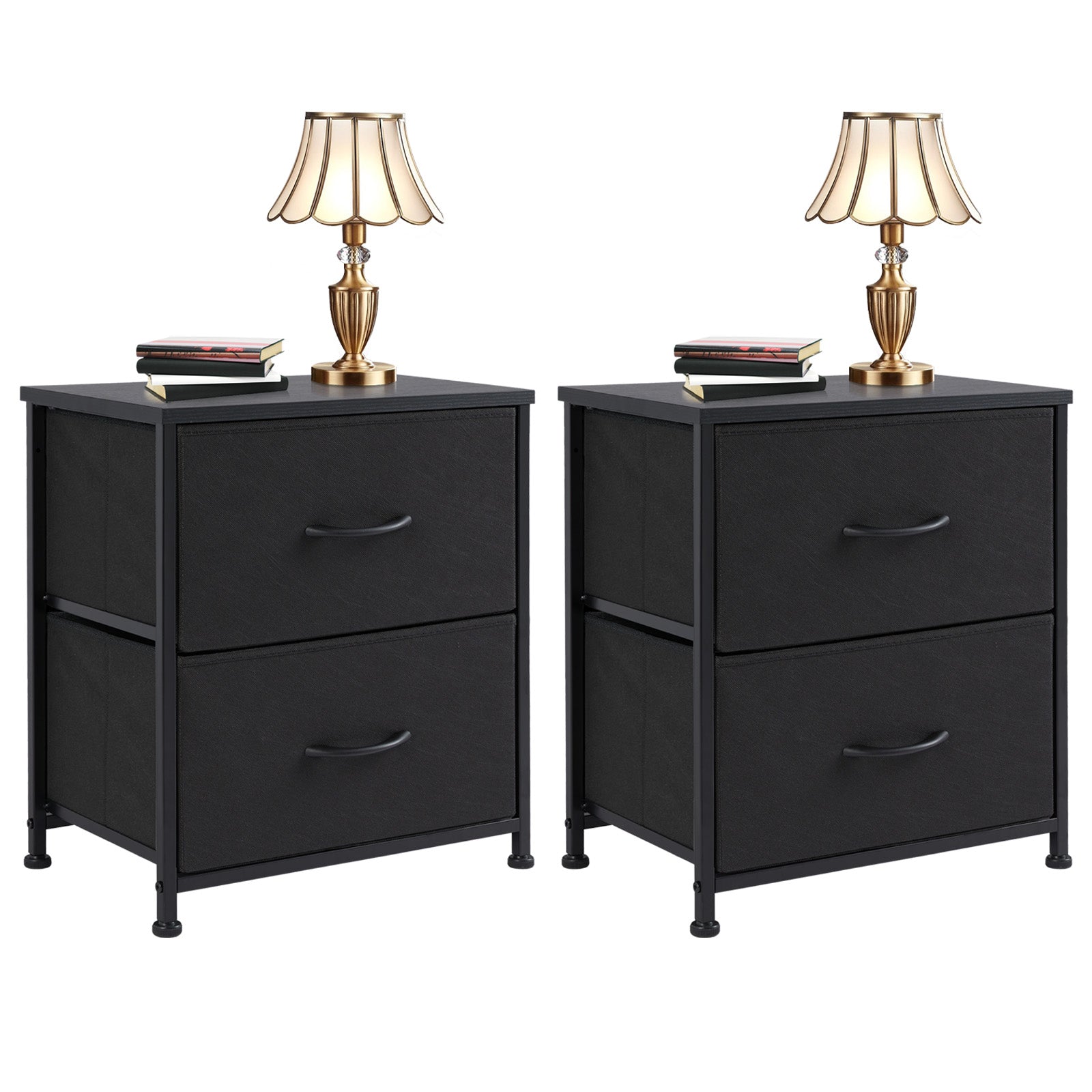 LIFERECORD Nightstand Set of 2 with 2 Fabric Drawers, End Tables with Storage Shelf for Small Spaces, Bedside Table Side Tables for Bedroom, Black