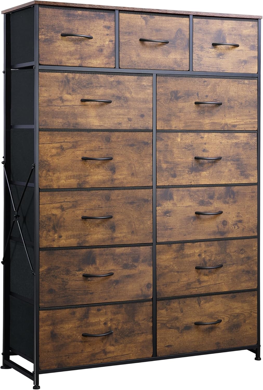 ACCVER 13-Drawer Fabric Dresser with Wood Top & Metal Frame, Closet and Chest for Bedroom, Clothes Storage Organizer, for Living Room, Apartment,Brown
