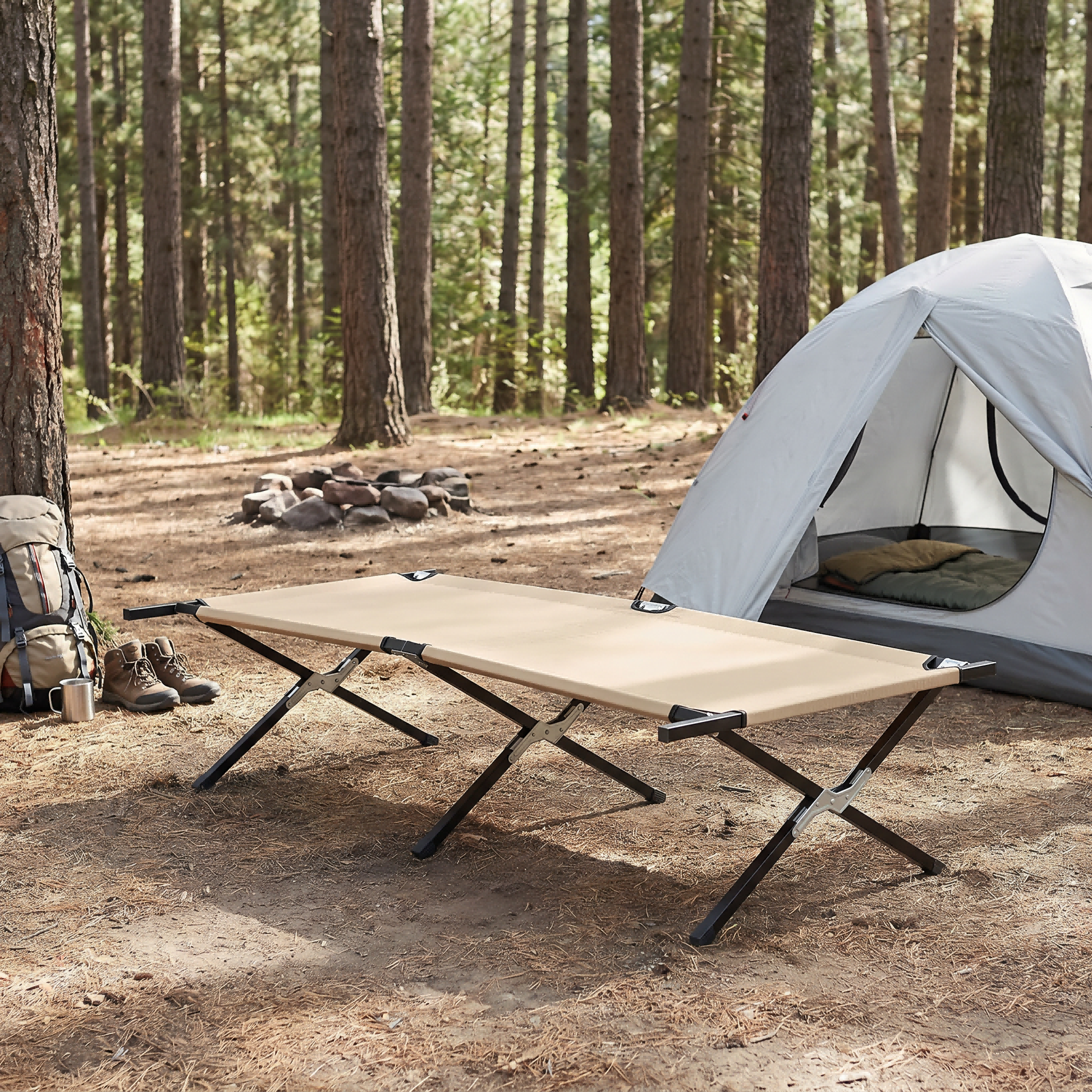 LIFERECORD Camping Cot, Heavy-Duty Folding Cot for Adults, Ultra-Wide Portable Camping Bed, Quick Assembly, 300 lb Capacity, for Tent or Home