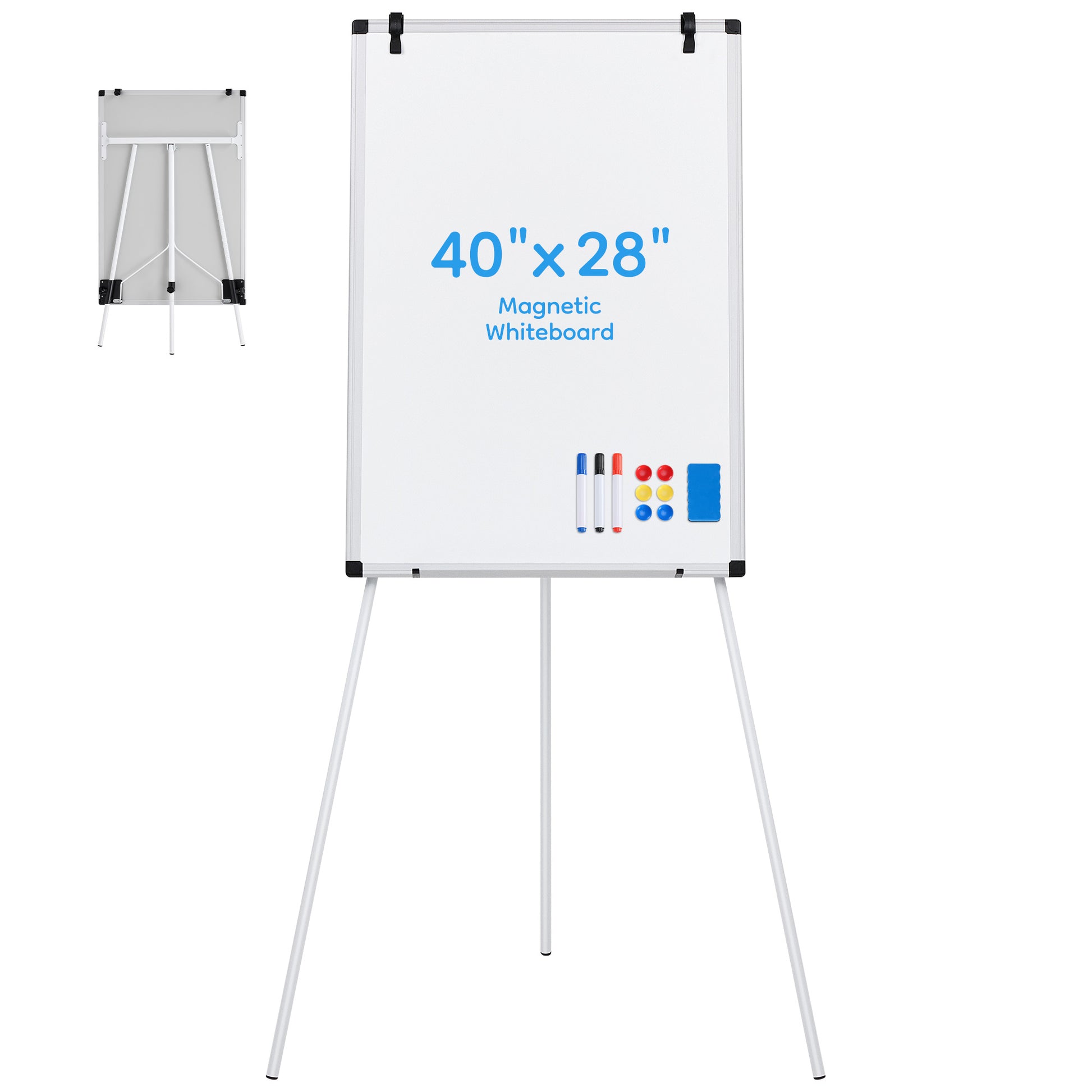 ROSVOVO 40x28 Inch Magnetic Whiteboard Easel with Tripod Stand - Height Adjustable Portable Dry Erase Board Kit for Classroom, Office & Home, White