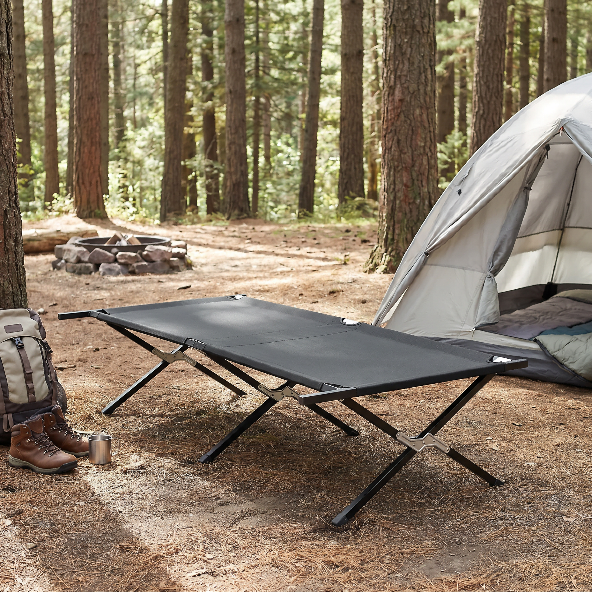 LIFERECORD Camping Cot, Heavy-Duty Folding Cot for Adults, Ultra-Wide Portable Camping Bed, Quick Assembly, 300 lb Capacity, for Tent or Home