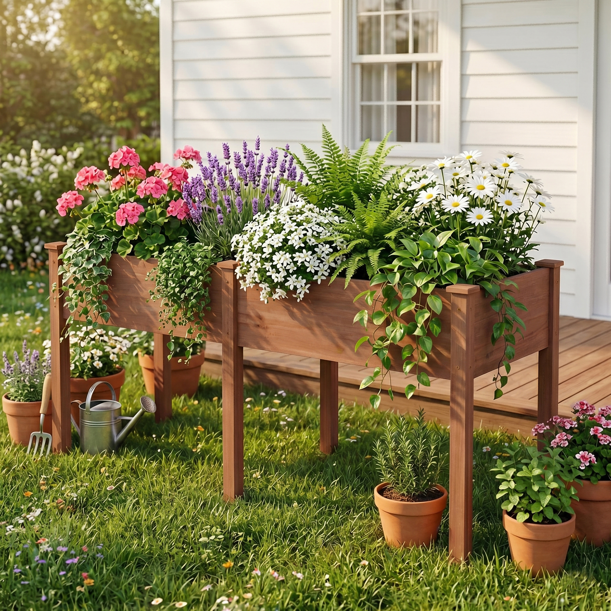 LIFERECORD Wooden Raised Garden Bed with Legs, 72"L X 23"W X 30"H, Elevated Reinforced Large Planter Box for Vegetable Flower Herb Outdoors, Brown