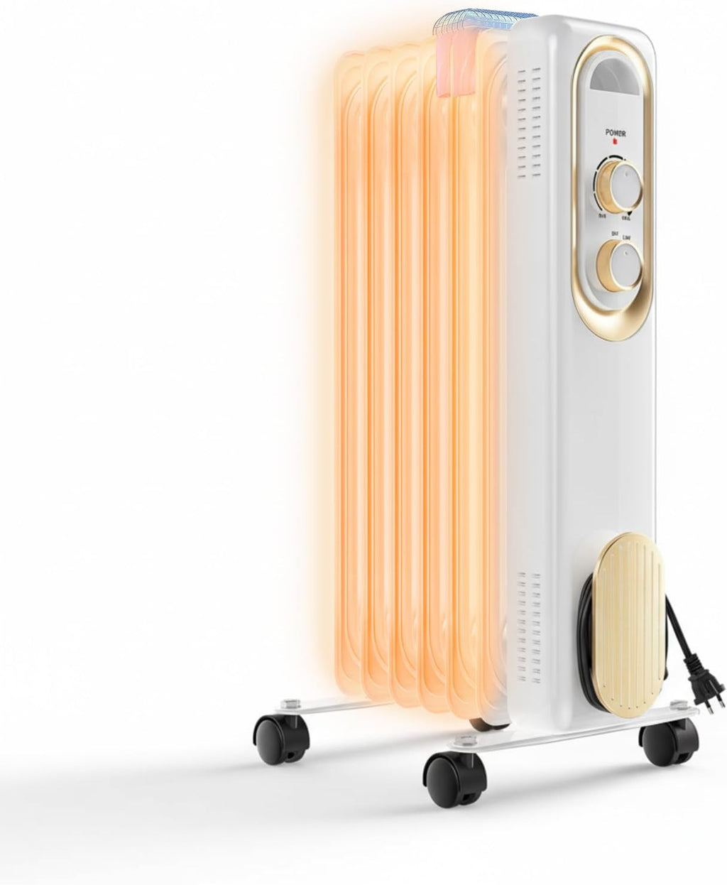 ROSVOVO 1500W Oil Filled Radiator Heater - 3 Heat Settings, Adjustable Thermostat, Ultra Quiet Portable Space Heater for Bedroom & Office, White