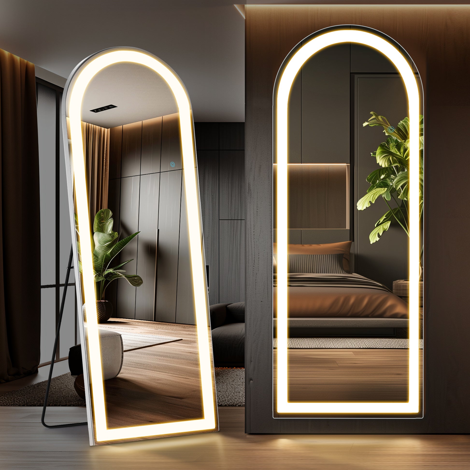 LIFERECORD 71"x26" Full Length Mirror with LED Lights, 3 Color Lighting Floor Standing Mirror with Dimming, Standing and Wall Mounted Mirror for Bedroom, Living Room, Cloakroom (Rounded Corners)