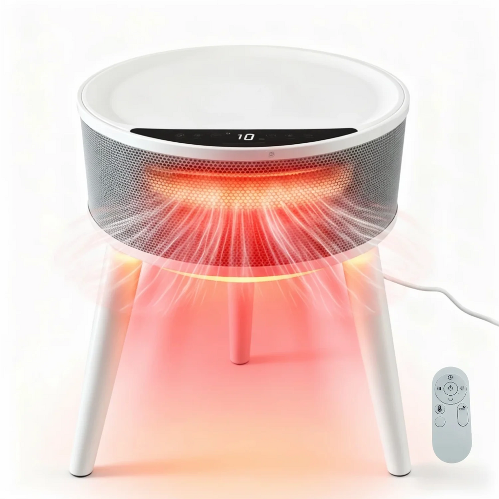 LIFERECORD Space Heater with Side Table, Ceramic 2-in-1 Indoor Heater with Remote, 1500W, Overheat & Tip-Over Protection, 1-12H Timer, LED Light for Home Office Bedroom Use, 23.6 Inch