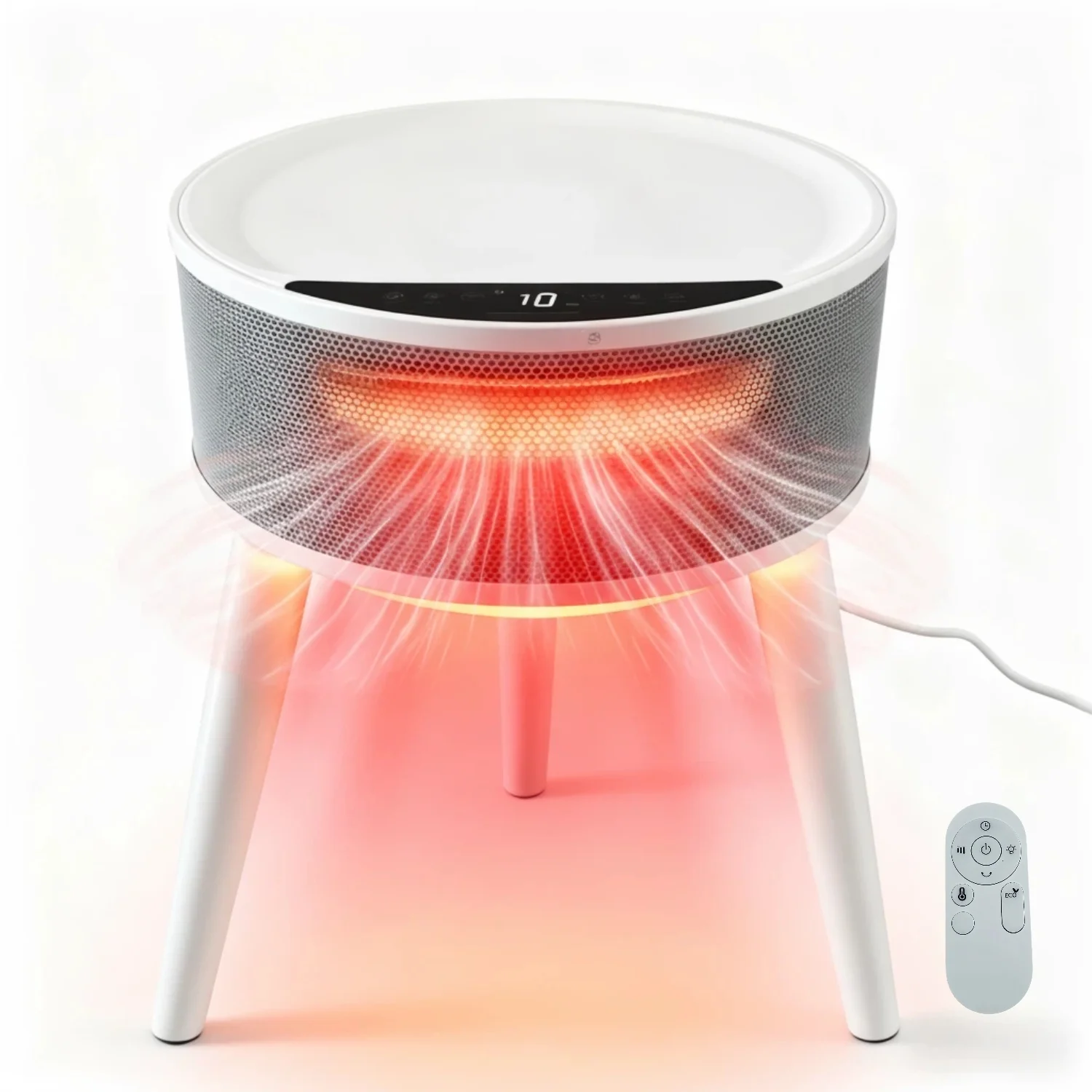 LIFERECORD Space Heater with Side Table, Ceramic 2-in-1 Indoor Heater with Remote, 1500W, Overheat & Tip-Over Protection, 1-12H Timer, LED Light for Home Office Bedroom Use, 23.6 Inch