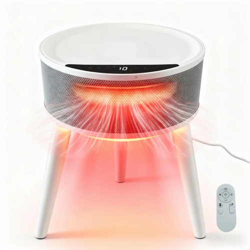 LIFERECORD Space Heater with Side Table, Ceramic 2-in-1 Indoor Heater with Remote, 1500W, Overheat & Tip-Over Protection, 1-12H Timer, LED Light for Home Office Bedroom Use, 23.6 Inch