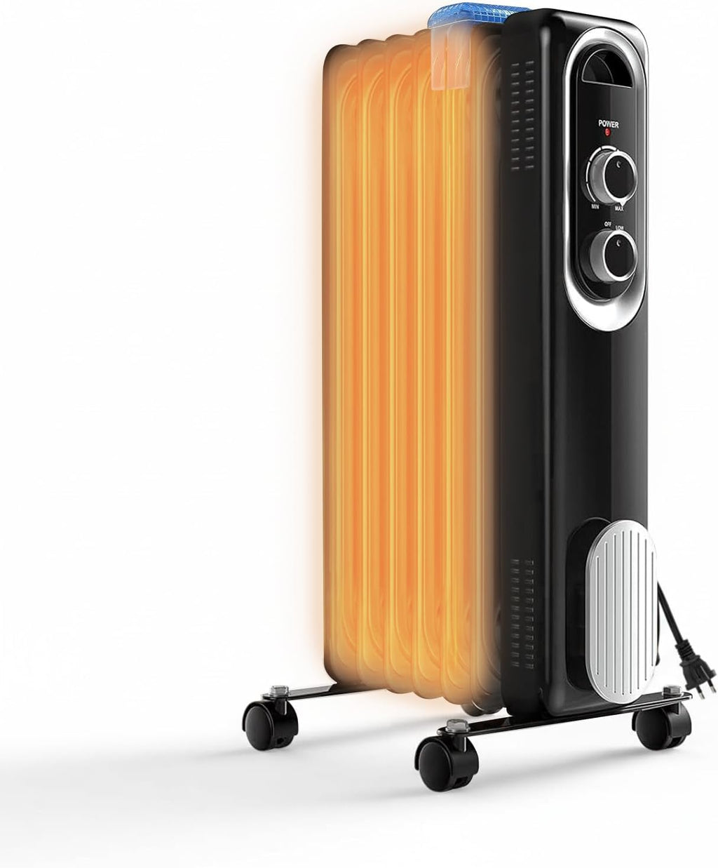 ROSVOVO 1500W Oil Filled Radiator Heater - 3 Heat Settings, Adjustable Thermostat, Ultra Quiet Portable Space Heater for Bedroom & Office, Black