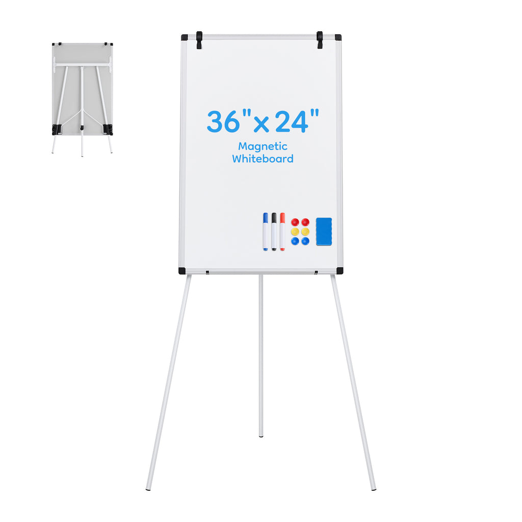 ROSVOVO 36x24 Inch Magnetic Whiteboard Easel with Tripod Stand - Height Adjustable Portable Dry Erase Board Kit for Classroom, Office & Home, White