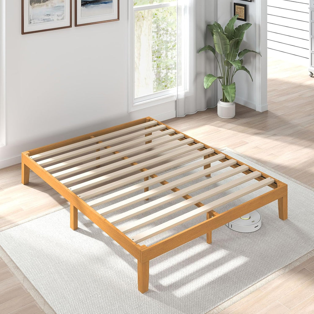 ACCVER Solid Wood King Size Bed Frame - 12in Natural Pine Platform Base with Wood Slats, Noise-Free & No Box Spring Needed, Natural Finish, Easy Assembly