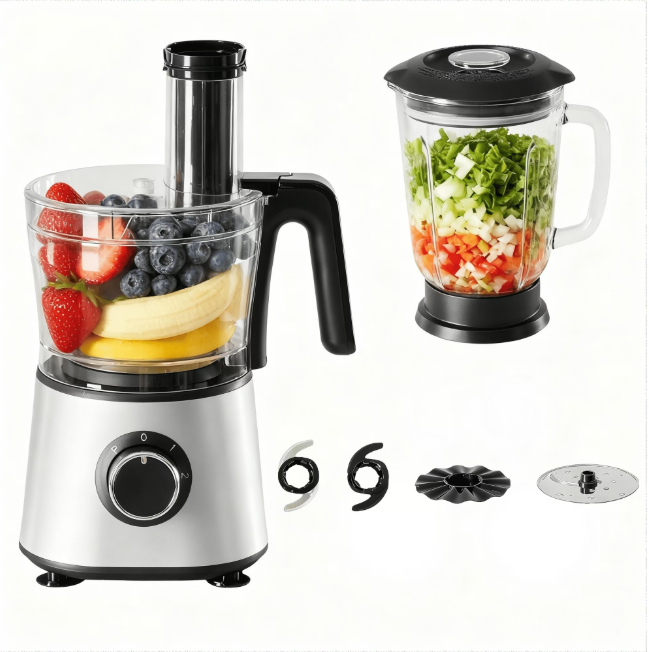 LIFERECORD 2-in-1 Food Processor Blender, 1.5L Glass Jar, for Slicing, Dough Making, Puree & Meat Grinding for Home Cooking, 2 Speeds with Sharp Blades, Safety Lock