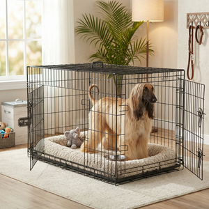 48in Extra Large Foldable Metal Dog Crate with Double Doors, Kennel with Divider Panel, Safe for Puppy Training, Home & Travel