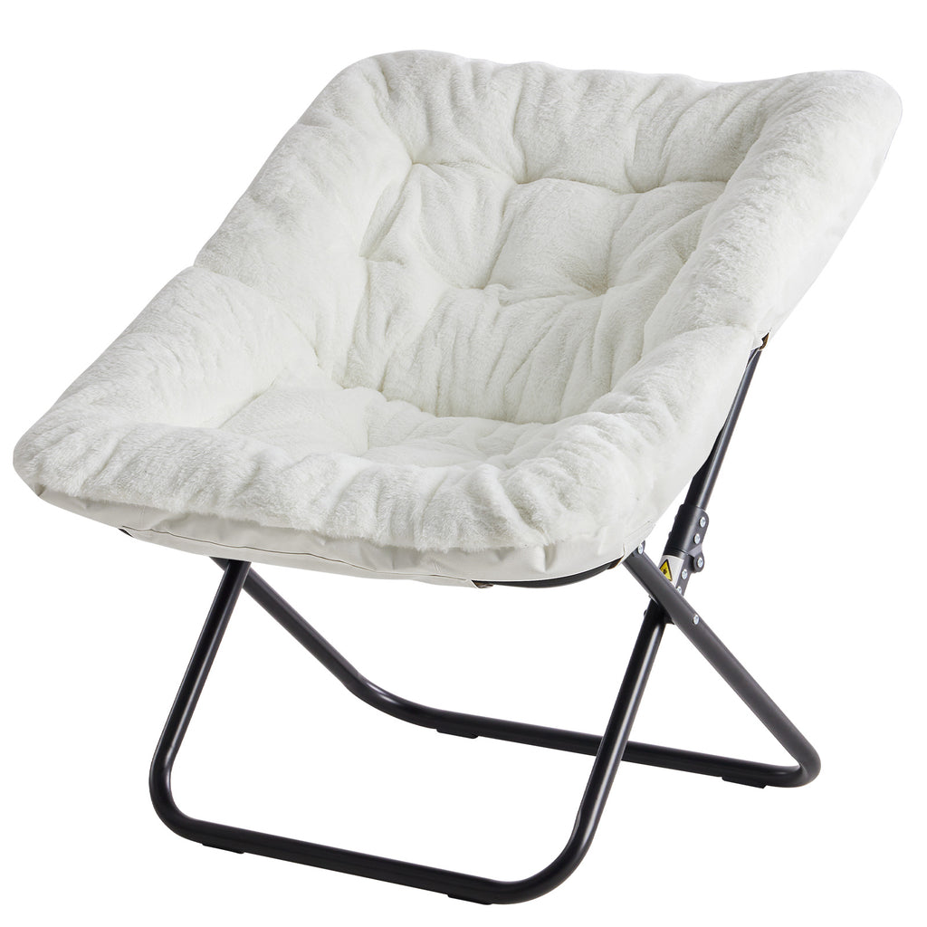 LIFERECORD Oversized Faux Fur Folding Chair - Plush Lounge Chair for Adults, Large Foldable Reading Chair for Bedroom, Dorm & Living Room, White