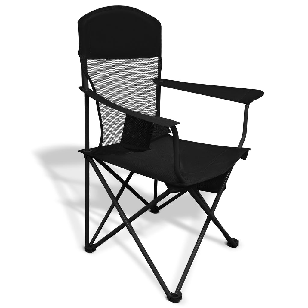 LIFERECORD Portable Camping Chair with Cup Holder & Side Pocket, Lightweight Folding Outdoor Chair for Beach, Fishing, Picnic, Heavy Duty 300LBS Capacity, Black