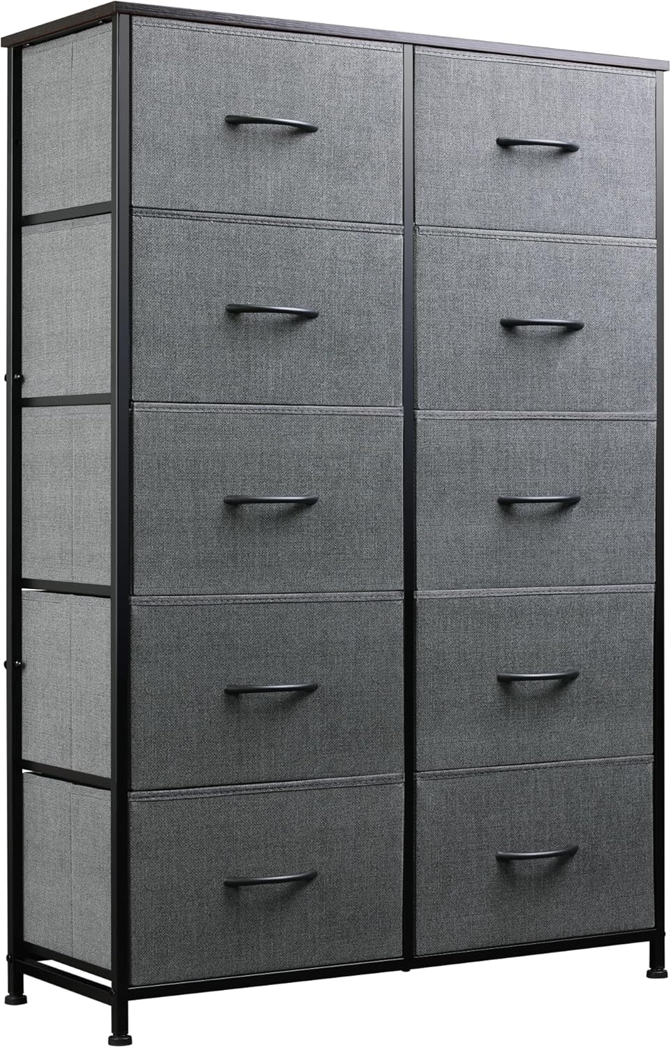 ACCVER 10-Drawer Fabric Dresser with Wood Top & Metal Frame, Closet and Chest for Bedroom, Clothes Storage Organizer, for Living Room, Apartment,Grey