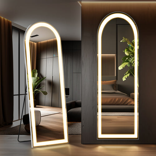LIFERECORD 63"x20" Full Length Mirror with LED Lights, 3 Color Lighting Floor Standing Mirror with Dimming, Standing and Wall Mounted Mirror for Bedroom, Living Room, Cloakroom (Rounded Corners)