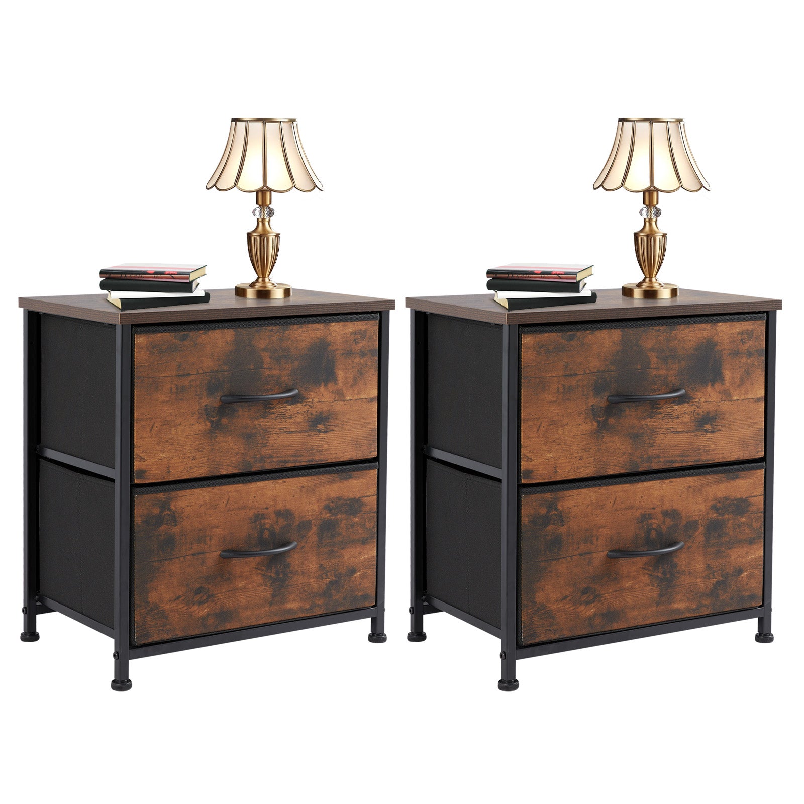 LIFERECORD Nightstand Set of 2 with 2 Fabric Drawers, End Tables with Storage Shelf for Small Spaces, Bedside Table Side Tables for Bedroom, Rustic Brown