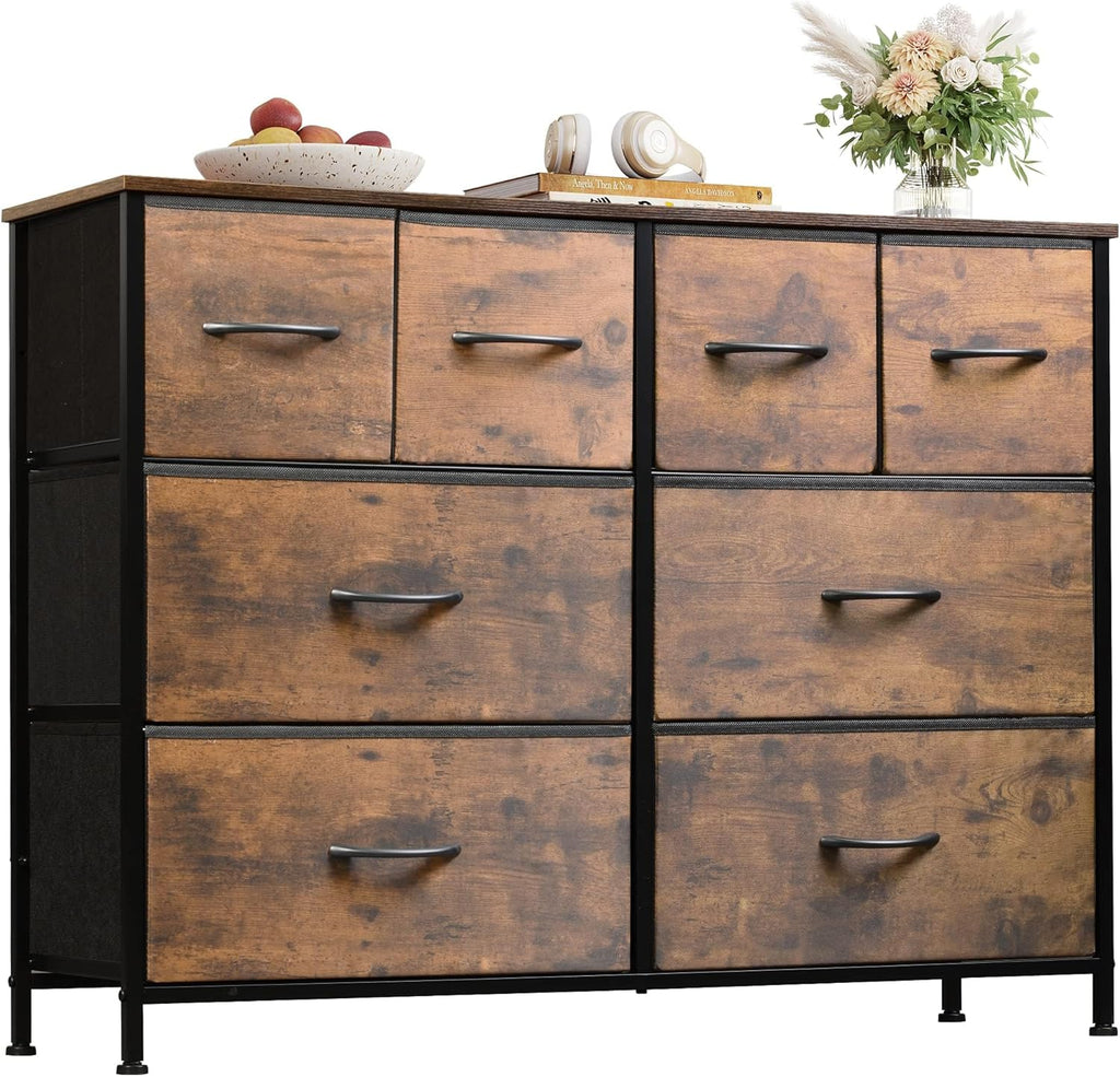 ACCVER Dresser for Bedroom 8 Storage drawer, Fabric Closet Chests Organizer Tower with Wooden Top Metal Frame for Living Room Hallway Entryway