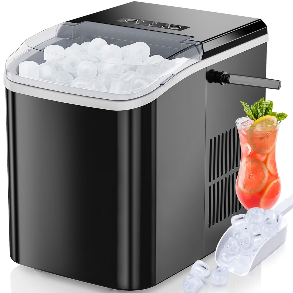 LIFERECORD Portable Ice Maker Countertop with Handle, 6 Mins for 9 Bullet Ice, 26lbs/24H, Self-Cleaning Compact Ice Machine for Home, Kitchen, Camping & Parties
