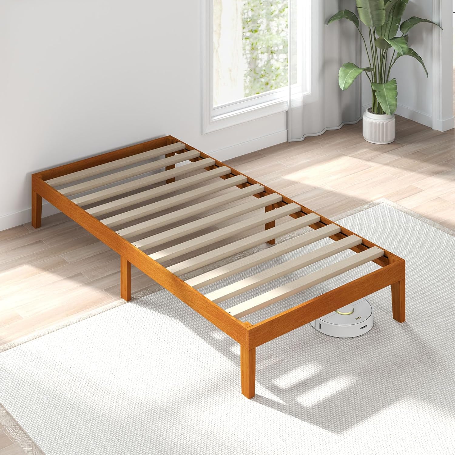 ACCVER Solid Wood Twin Size Bed Frame - 12in Natural Pine Platform Base with Wood Slats, Noise-Free & No Box Spring Needed, Natural Finish, Easy Assembly