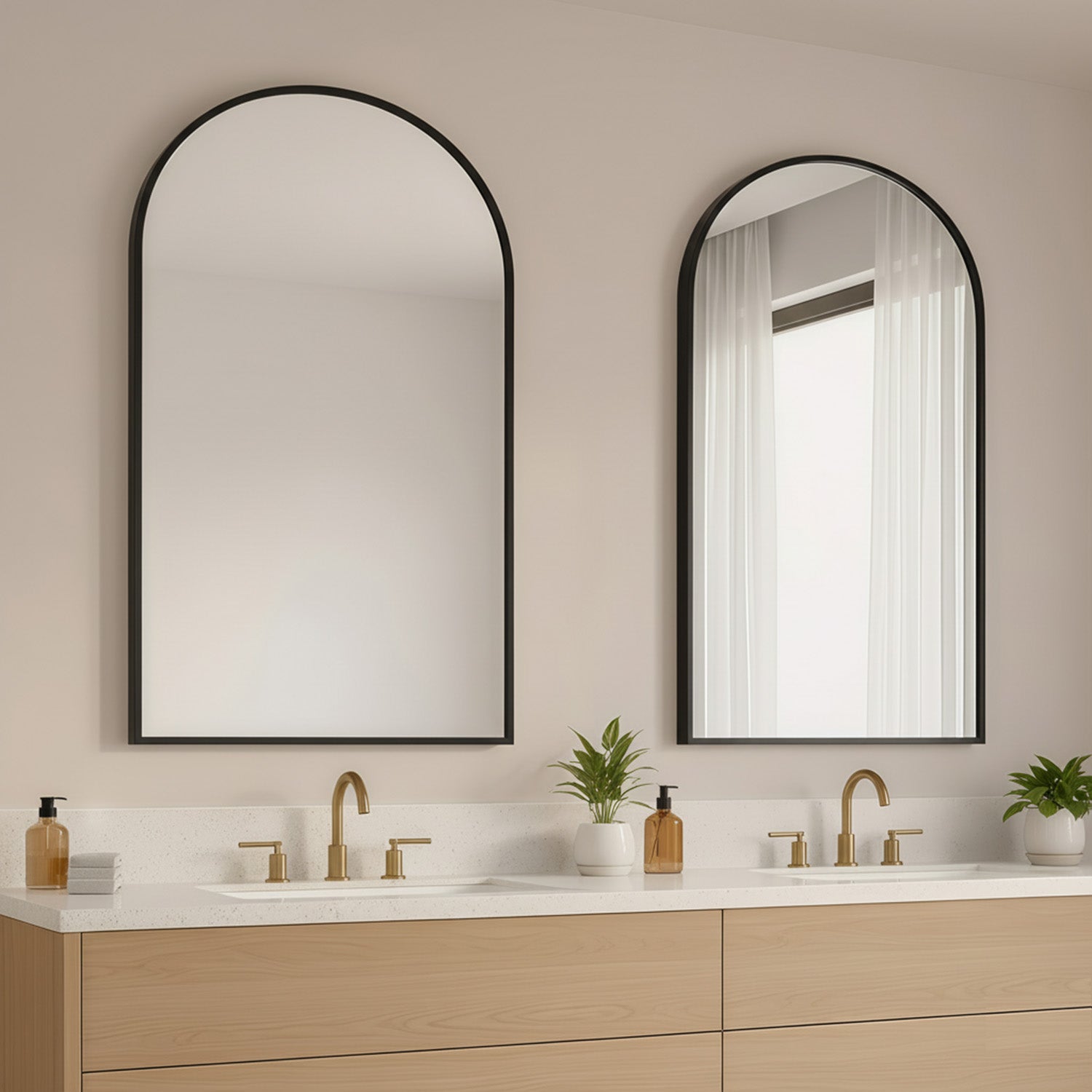 LIFERECORD 20"x30" Metal Frame Arched Bathroom Mirror, Black