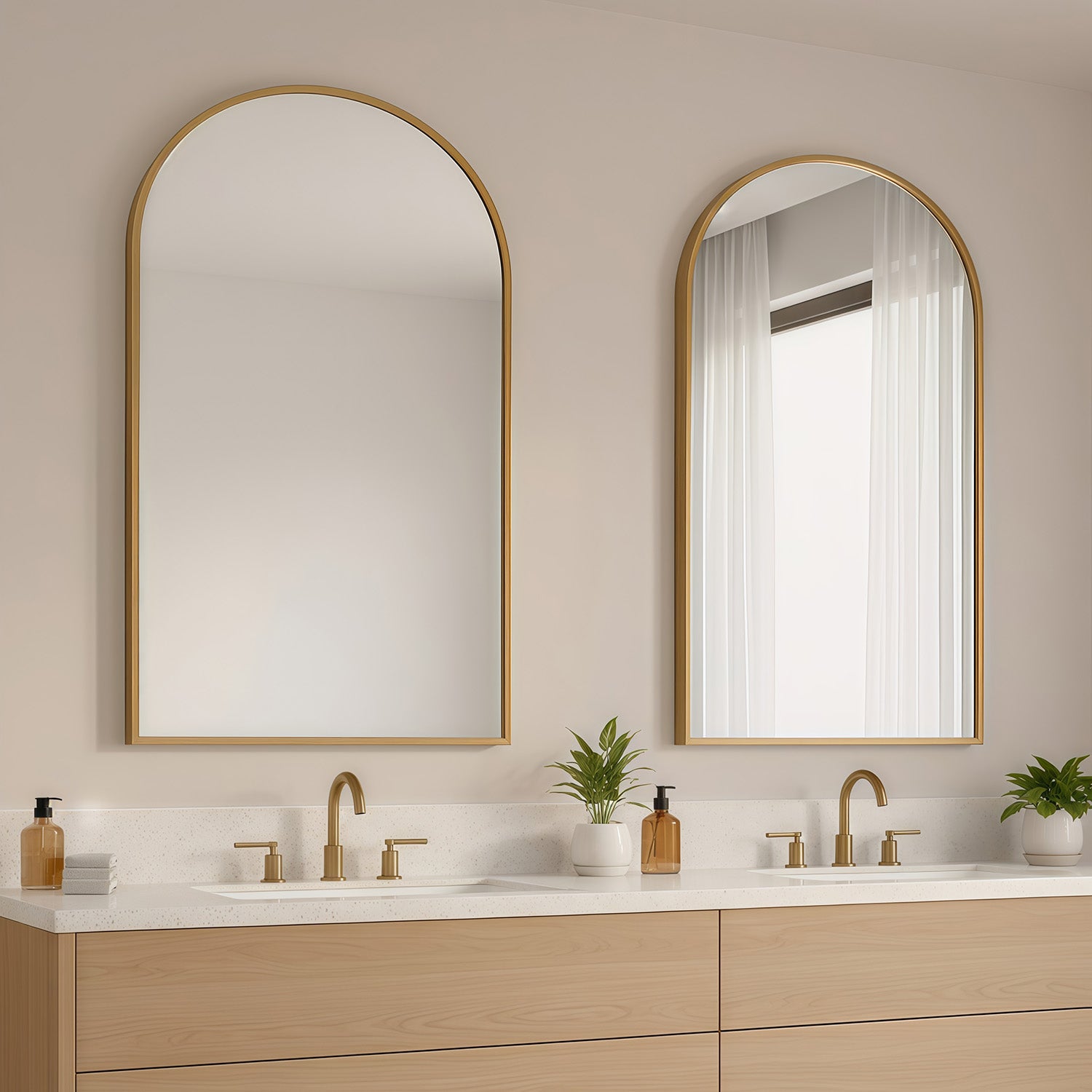 LIFERECORD 20"x30" Metal Frame Arched Bathroom Mirror, Gold