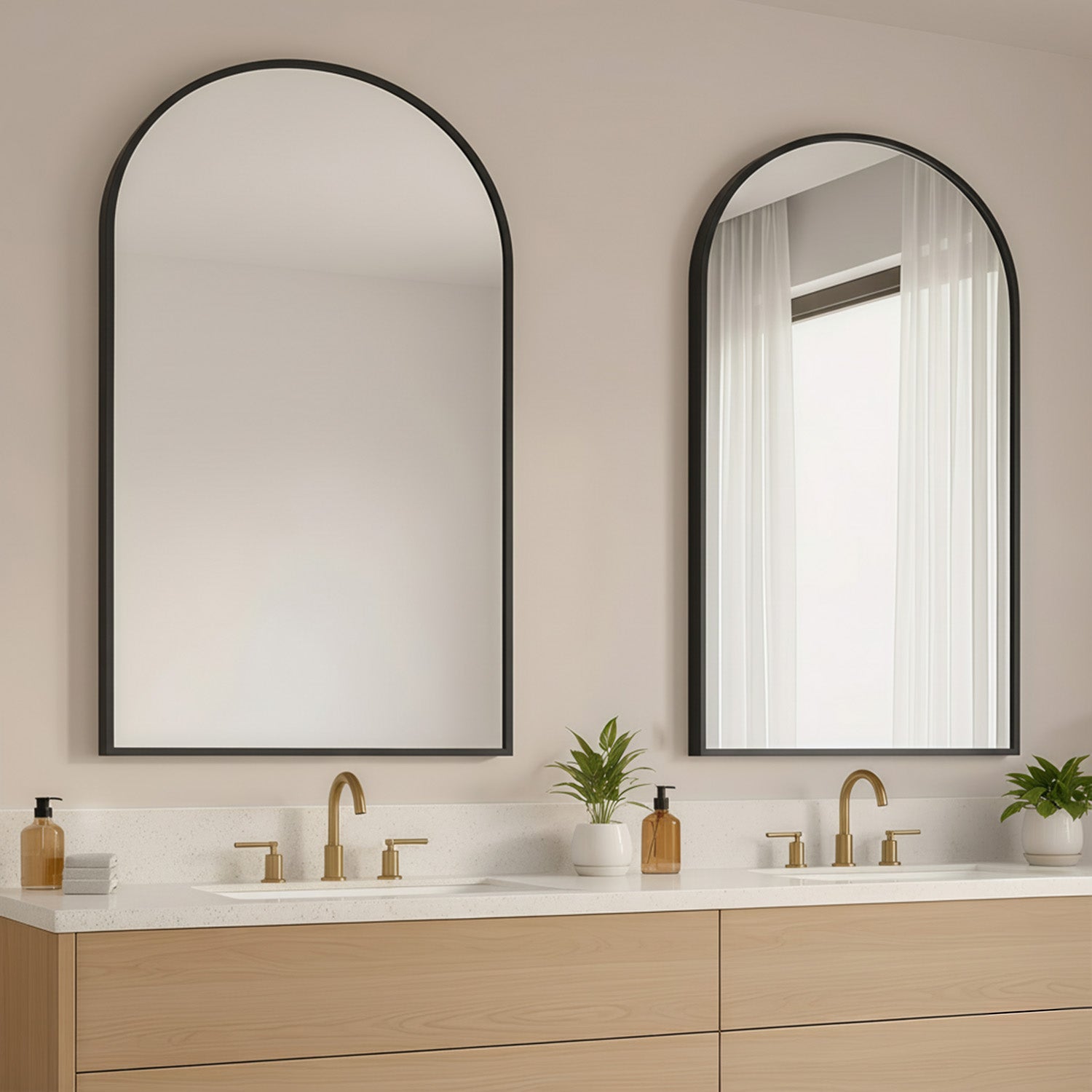 LIFERECORD 24" x 36" Metal Frame Arched Bathroom Mirror, Black