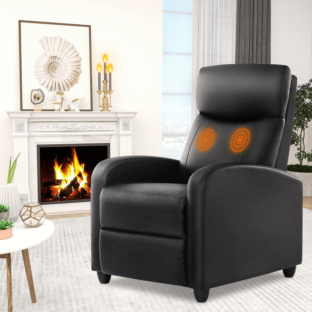 LIFERECORD Massage Recliner Chair Home Theater Seating with Lumbar Support, Heating and Padded Backrest for Living Room, Bedroom (Leather, Black)