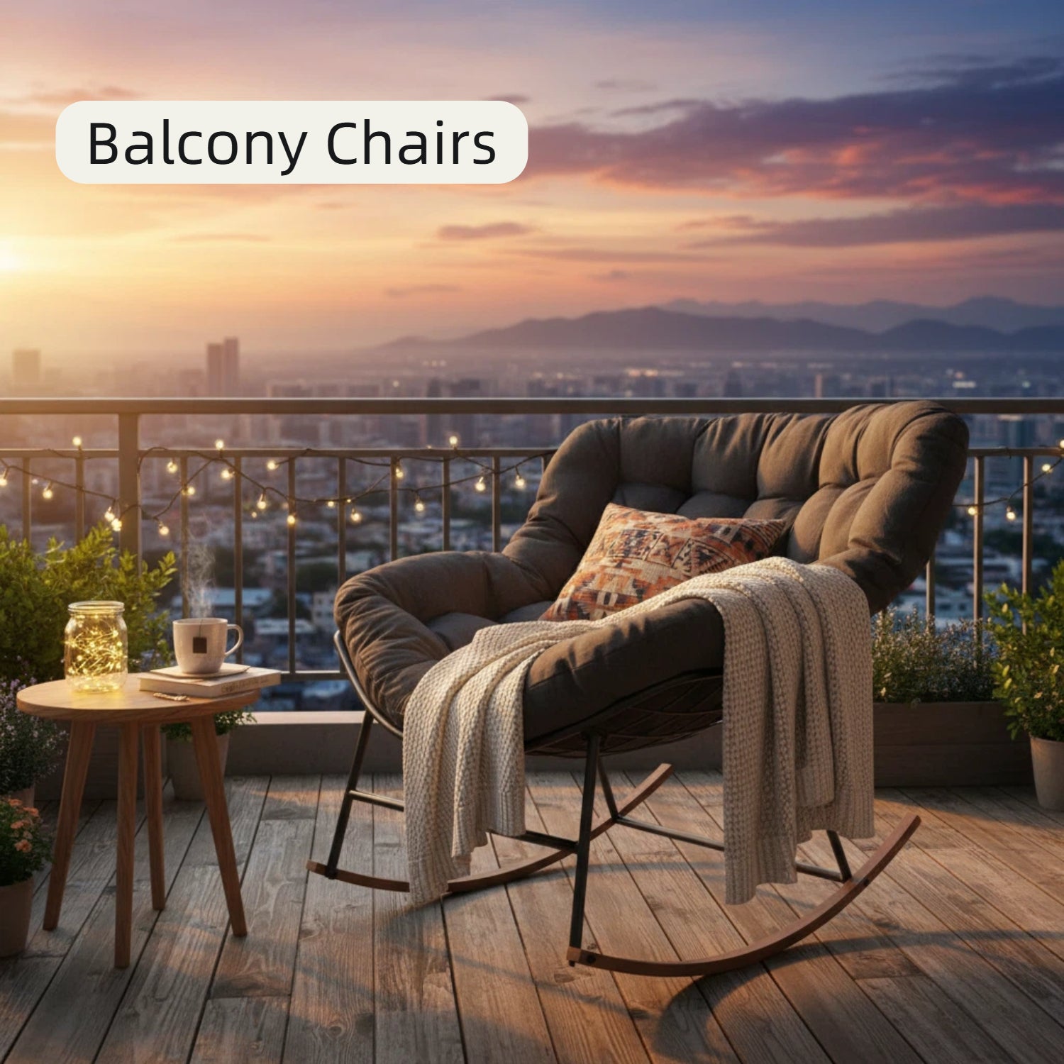 ACCVER Outdoor Rocking Chair E-Coated Rocking Chair with Cushion Outdoor Rocker Recliner Chair for Patio Porch Garden Backyard, Light Gray