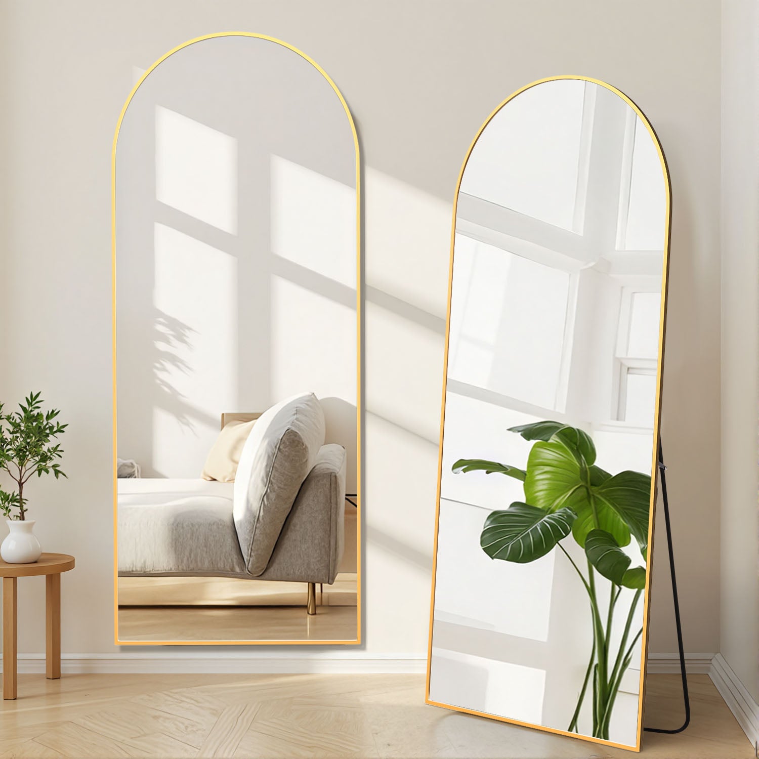 ACCVER 16"x60" Full Length Mirror - Classic Standing Mirror, Durable Aluminum Frame & Tempered Glass, Lean-to or Wall Mount for Bedroom/Dressing Room/Living Room, Arhced, Gold