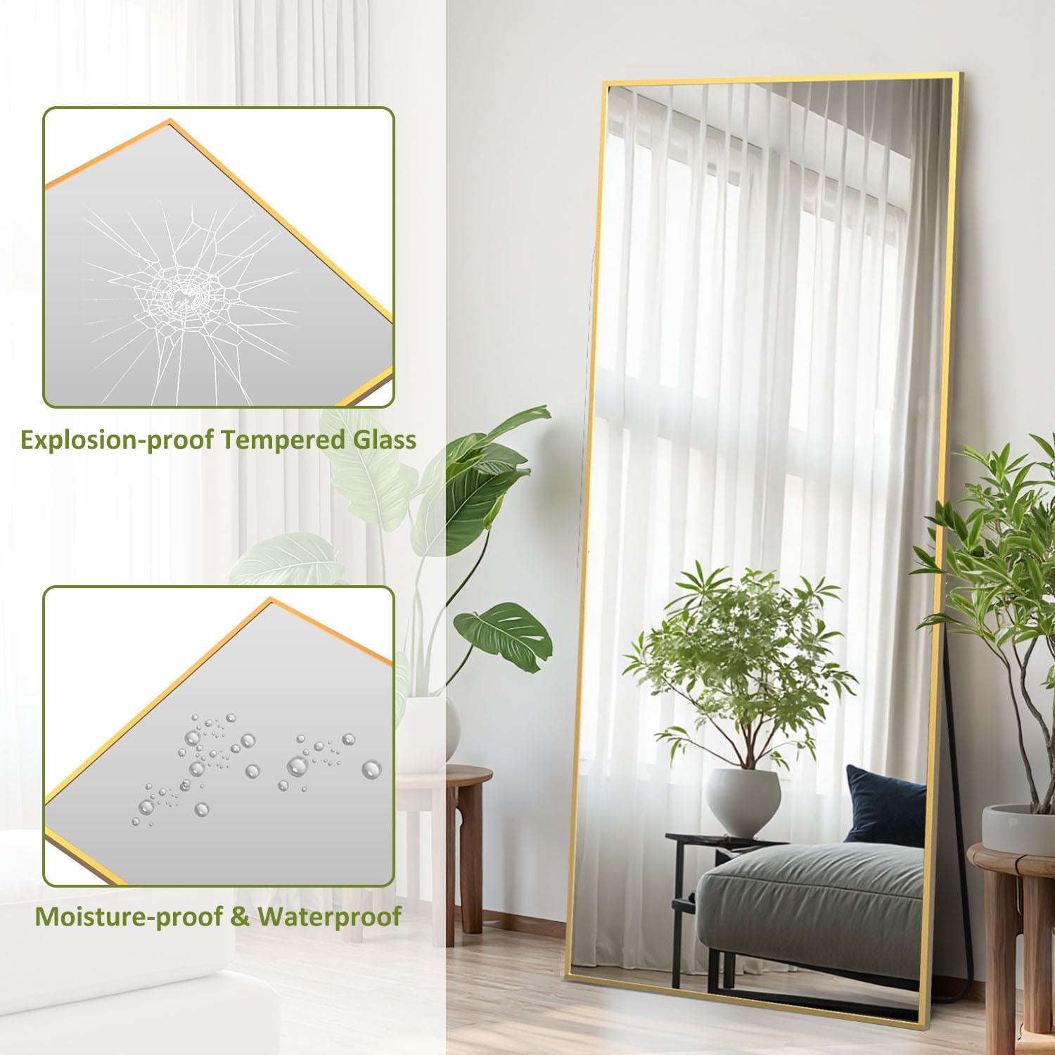 ACCVER  26"x71" Full Length Mirror - Classic Standing Mirror, Durable Aluminum Frame & Tempered Glass, Lean-to or Wall Mount for Bedroom/Dressing Room/Living Room, Rectangle, Gold