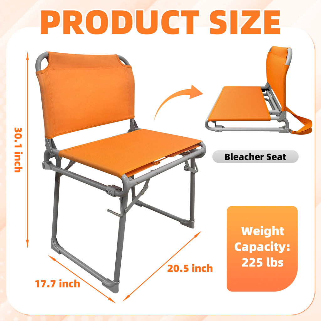 LIFERECORD Foldable Stadium Bleacher Seat with Back Support - Portable Heavy-Duty Steel Frame Chair for Family, Sports Games, Concerts, Camping - 225 lbs Capacity, Waterproof 600D Oxford Fabric