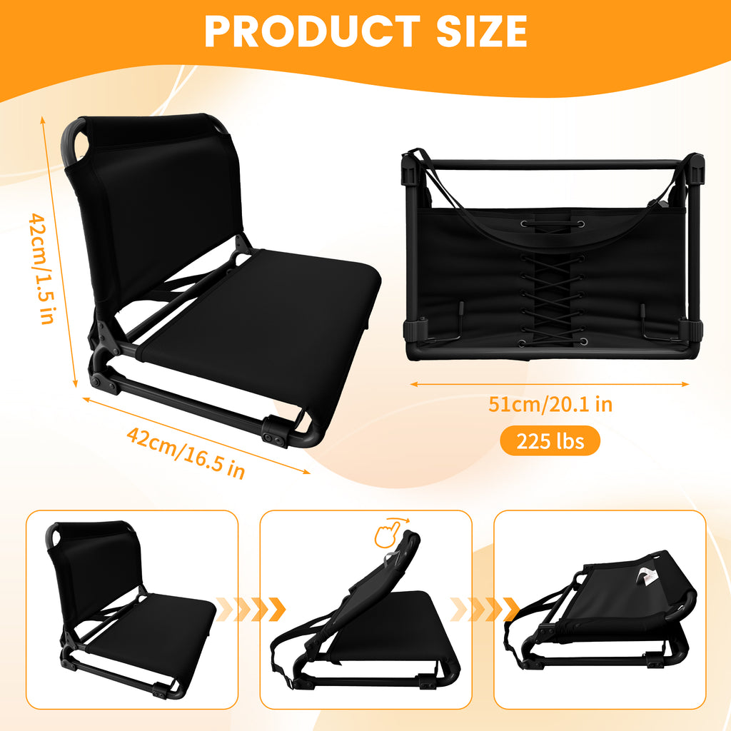 LIFERECORD Foldable Stadium Seat Chair with Back Support, Portable Bleacher Seat for Sports Games, Concerts, Parks - 225 lbs Capacity, Waterproof 600D Oxford Fabric, Dual Carry Options