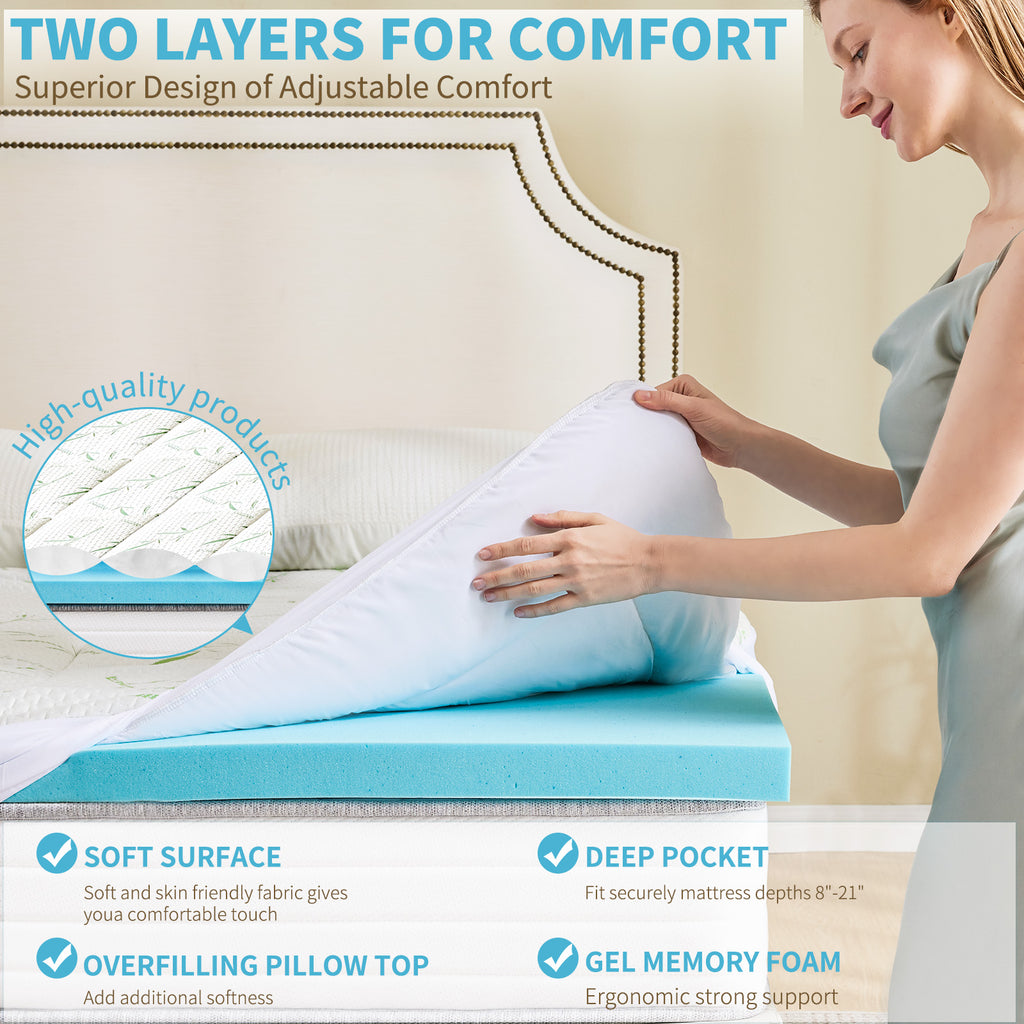 LIFERECORD 4-inch Memory Foam Mattress Topper with Cool Gel - Medium Firm Pillow Top for Back Pain Relief & Hot Sleepers, Full