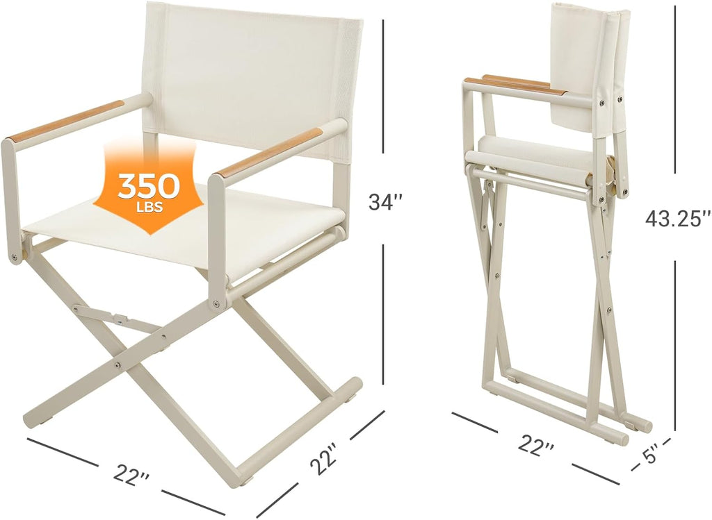 LIFERECORD Extra-Wide 2-Pack Directors Chairs, Outdoor Folding Chairs with UV-Resistant Mesh Sling for Camping, Patio, Poolside, Apricot