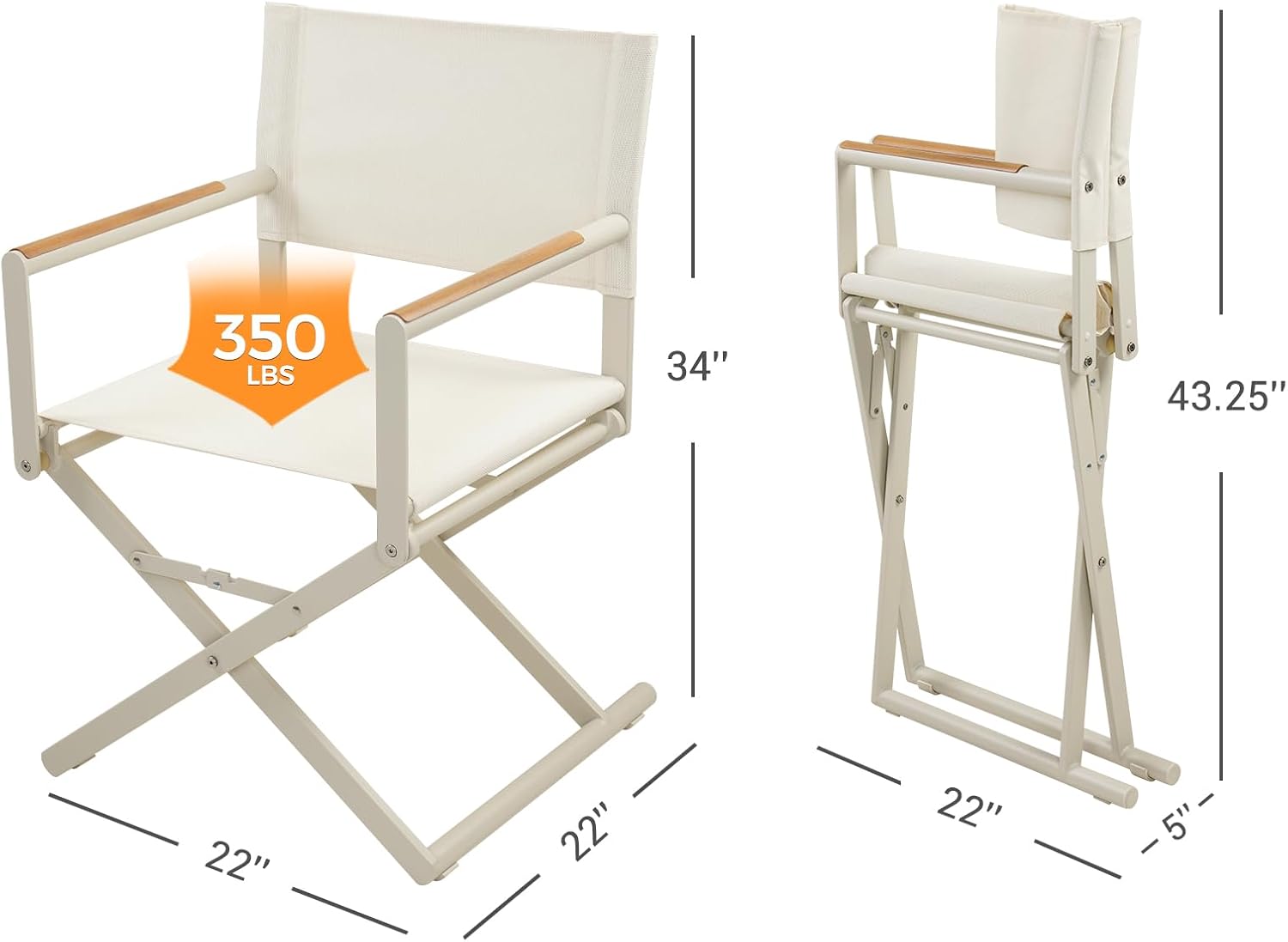 LIFERECORD Extra-Wide 2-Pack Directors Chairs, Outdoor Folding Chairs with UV-Resistant Mesh Sling for Camping, Patio, Poolside, Apricot