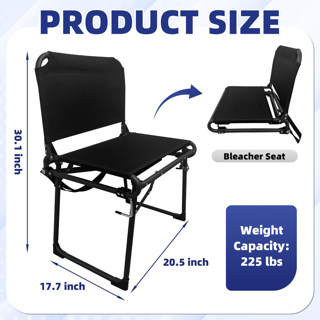 LIFERECORD Foldable Stadium Bleacher Seat with Back Support - Portable Heavy-Duty Steel Frame Chair for Family, Sports Games, Concerts, Camping - 225 lbs Capacity, Waterproof 600D Oxford Fabric