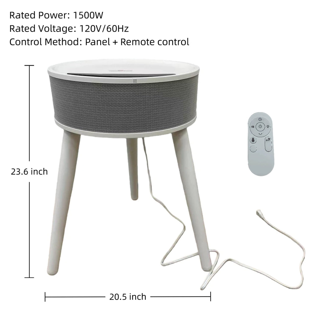 LIFERECORD Space Heater with Side Table, Ceramic 2-in-1 Indoor Heater with Remote, 1500W, Overheat & Tip-Over Protection, 1-12H Timer, LED Light for Home Office Bedroom Use, 23.6 Inch