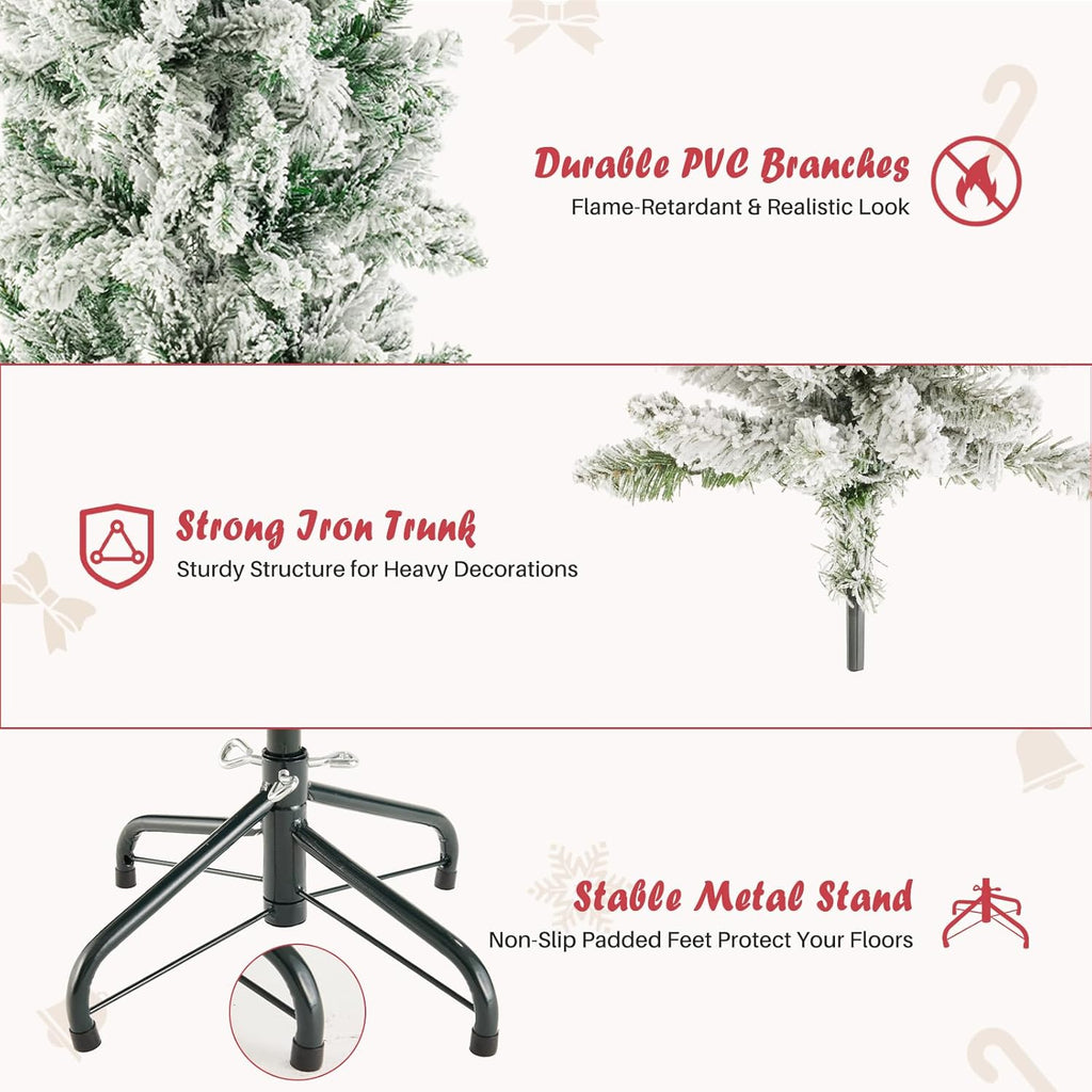 LIFERECORD 7.5ft Prelit Artificial Hinged Slim Pencil Christmas Tree with 350 Lights, 860 Full Branch Tips, 8 Warm Lingting Motes Perfect Decoration for Xmas Holiday, White