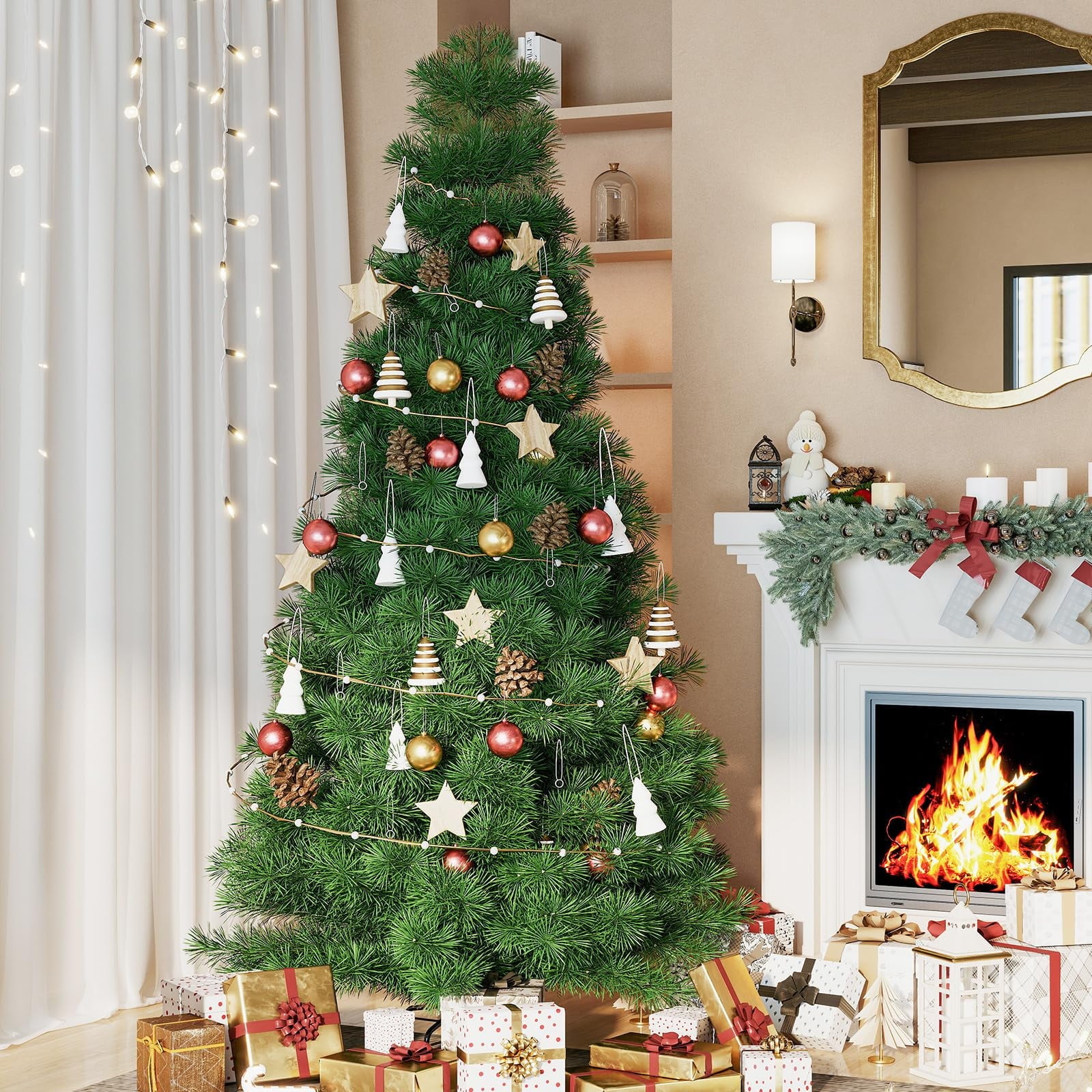LIFERECORD 4.5ft Pre-lit Artificial Christmas Tree with 120 Color Changing LED Lights, 8 Modes Full Green PVC Xmas Tree with 347 Branch Tips & Metal Stand for Party Decoration