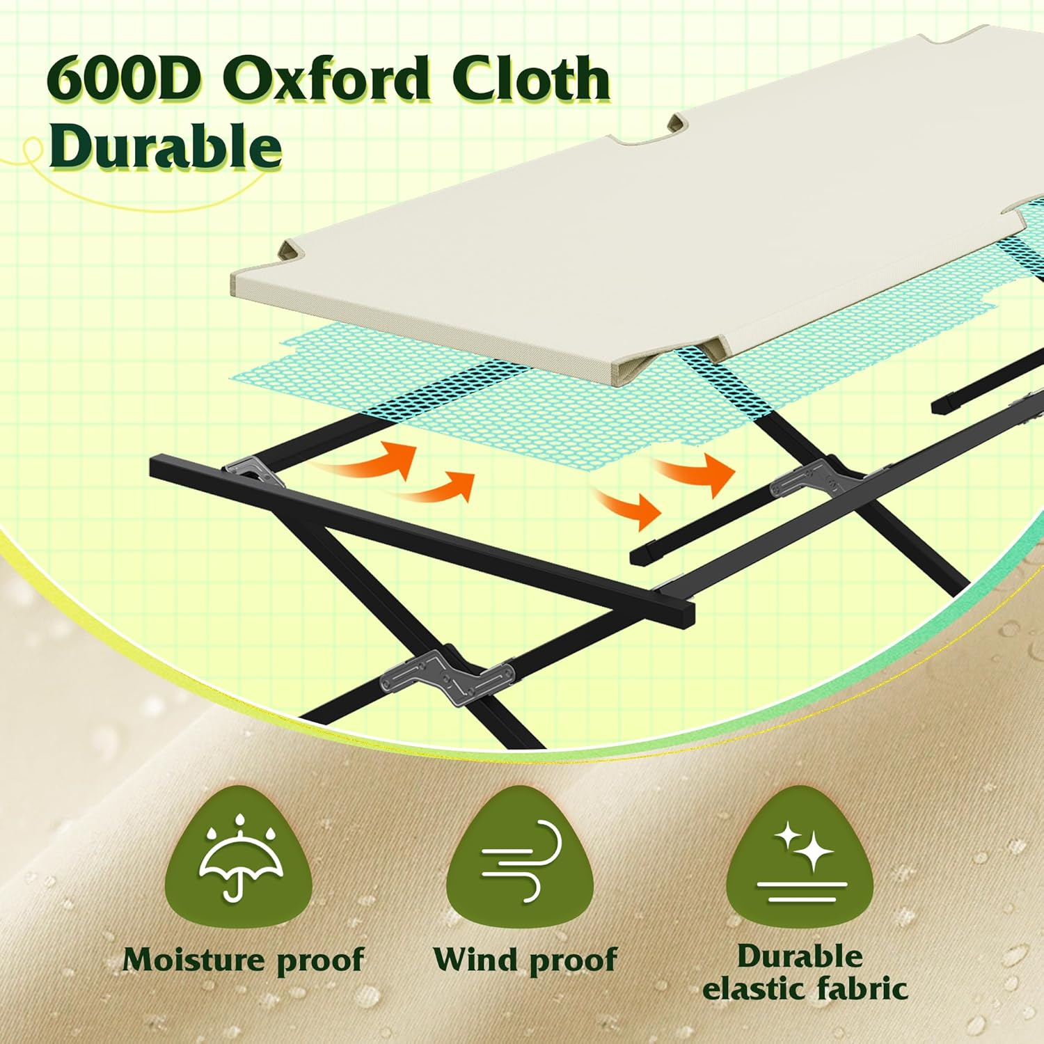 LIFERECORD Camping Cot, Heavy-Duty Folding Cot for Adults, Ultra-Wide Portable Camping Bed, Quick Assembly, 300 lb Capacity, for Tent or Home