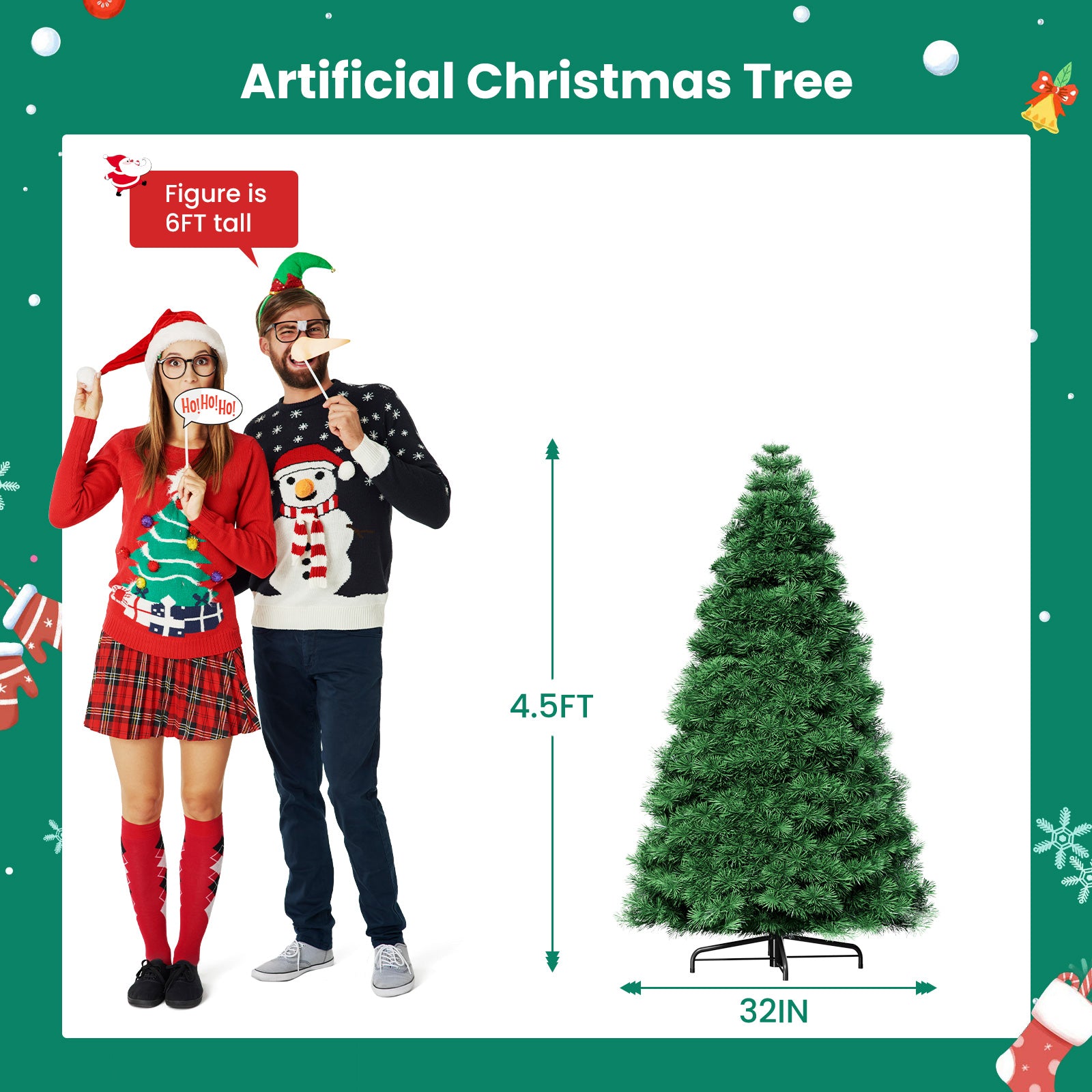 ACCVER 6ft Pre-lit Artificial Spruce Christmas Tree - 347 Dense PVC Branch Tips, 120 Warm Incandescent Lights with 8 Modes, Green