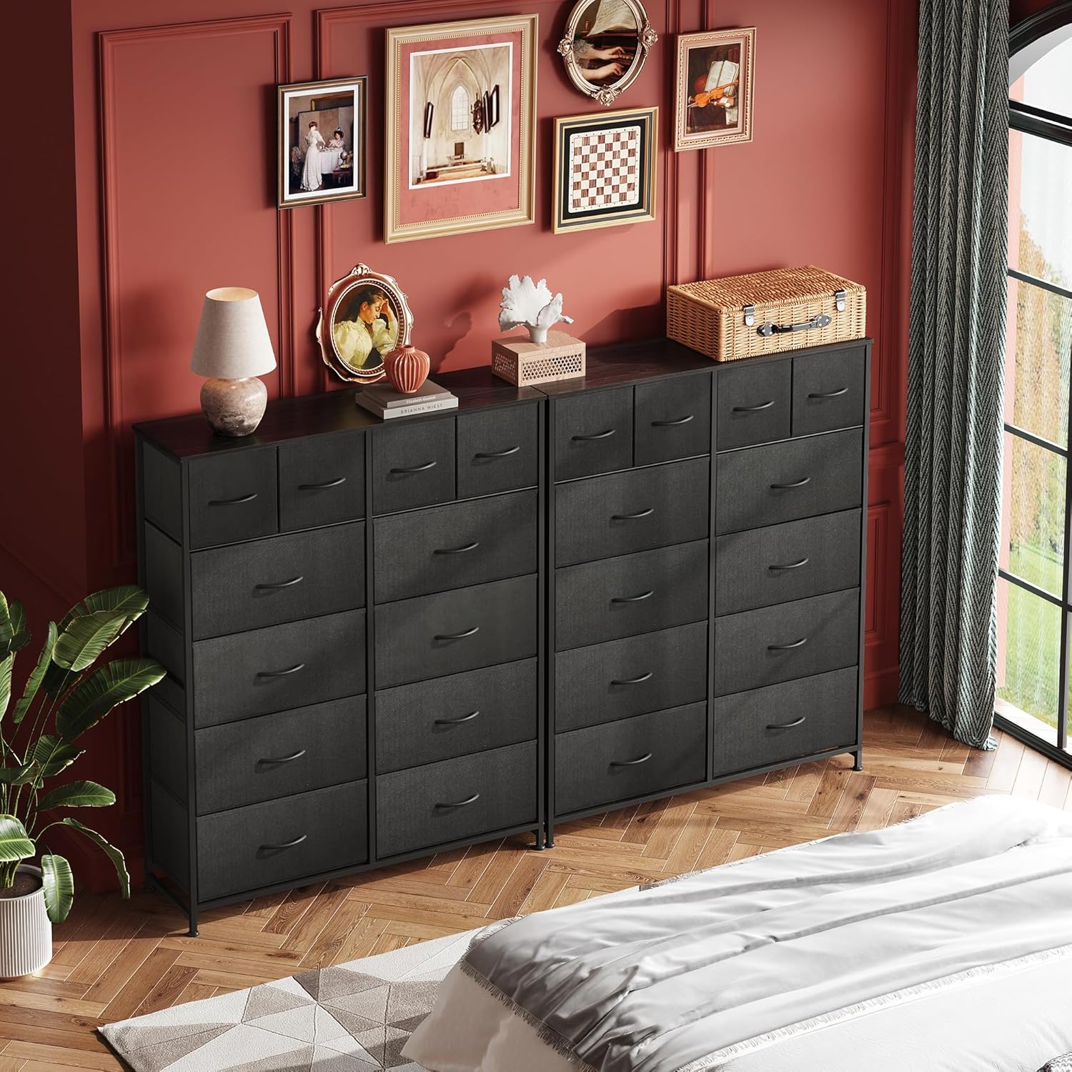 ACCVER Dresser for Bedroom 12 Storage drawer, Fabric Closet Chests Organizer Tower with Wooden Top Metal Frame for Living Room Hallway Entryway
