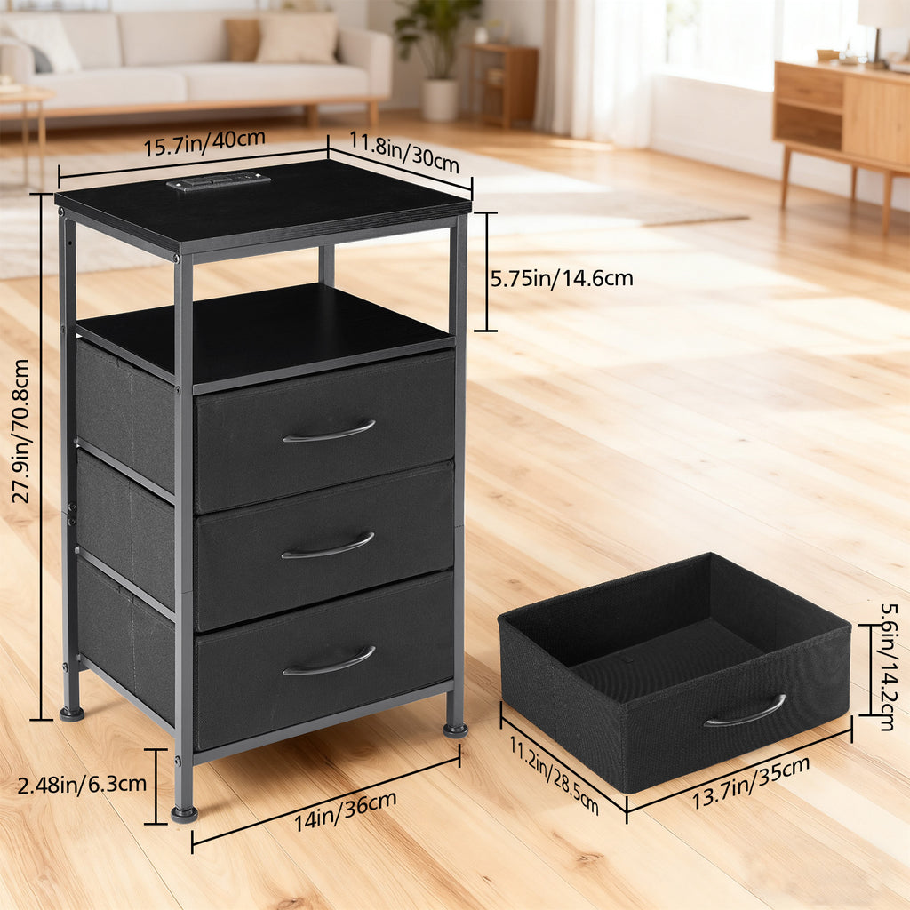 ACCVER 3-Drawer Fabric Dresser for Bedroom, Closet, Nightstand or End Table, Clothes Storage Organizer, for Living Room, Apartment, Black