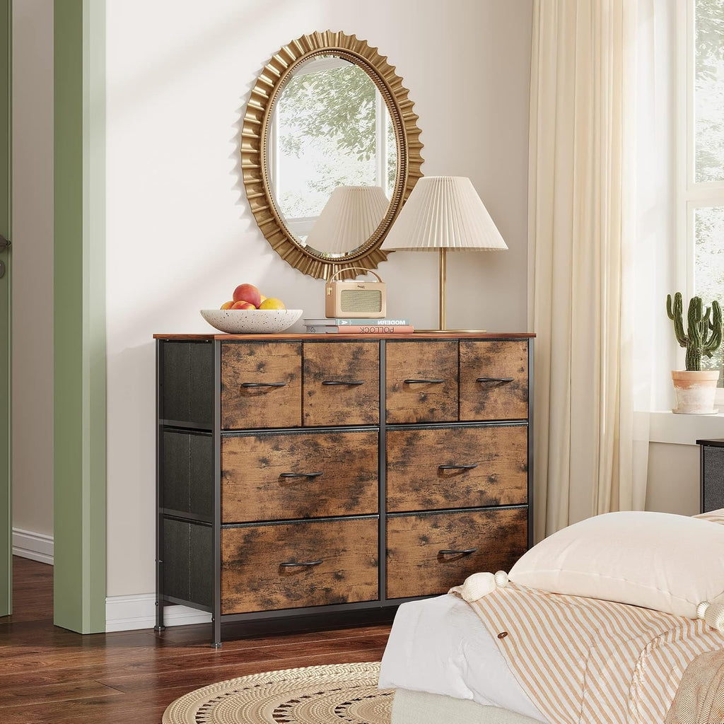 ACCVER Dresser for Bedroom 8 Storage drawer, Fabric Closet Chests Organizer Tower with Wooden Top Metal Frame for Living Room Hallway Entryway