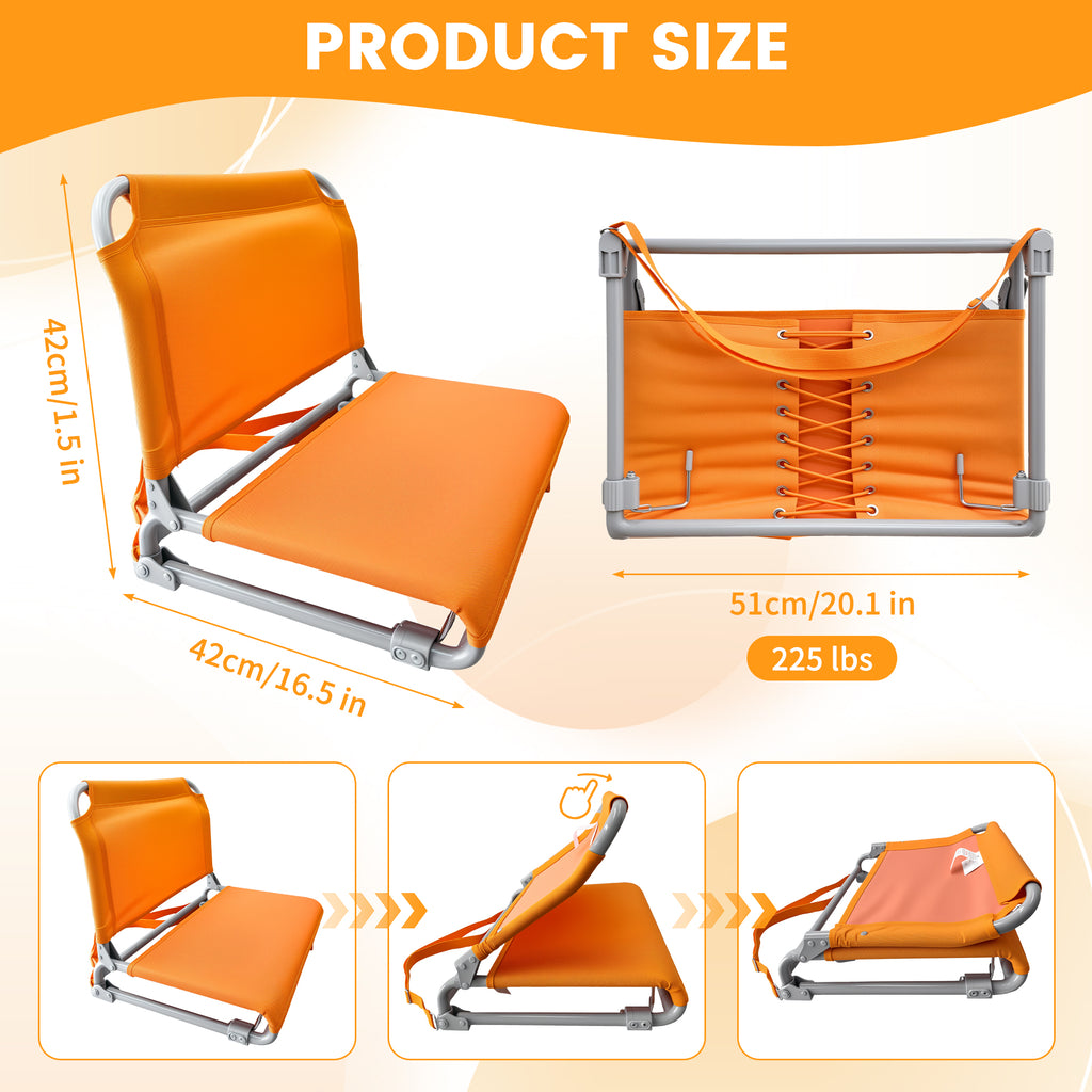 LIFERECORD Foldable Stadium Seat Chair with Back Support, Portable Bleacher Seat for Sports Games, Concerts, Parks - 225 lbs Capacity, Waterproof 600D Oxford Fabric, Dual Carry Options