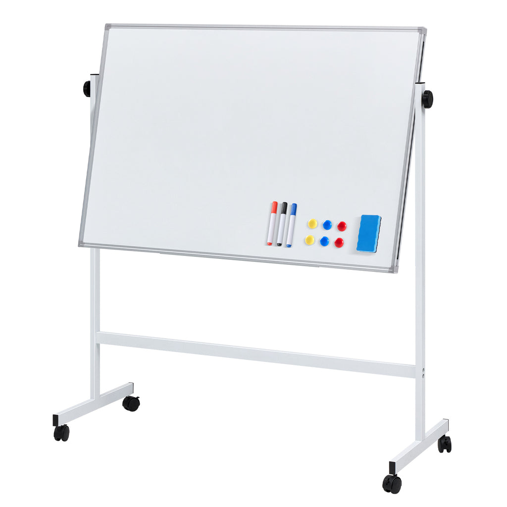 LIFERECORD 46"x32" Double-Sided Magnetic Mobile Whiteboard, Rolling Dry Erase Board Easel Stand on Wheels with Aluminium Frame for School Office Home, White