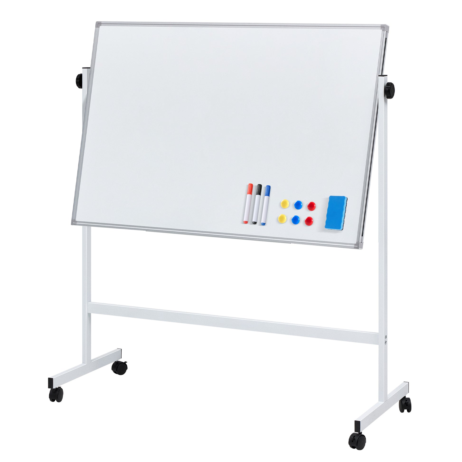 LIFERECORD 46"x32" Double-Sided Magnetic Mobile Whiteboard, Rolling Dry Erase Board Easel Stand on Wheels with Aluminium Frame for School Office Home, White